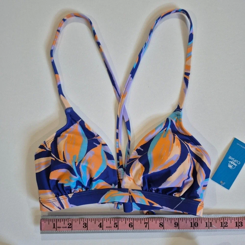 Cupshe Womens Tropical‎ Leaf Print Bikini Set Navy Orange Size S New With Tags
